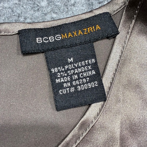 BCBG Max Azria Womens M Pleated Satin Sleeveless Blouse Metalic Brnze/Brownish - Picture 3 of 8